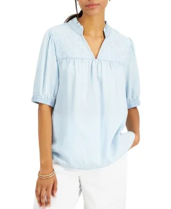 Women's Elbow Sleeve Chambray Top