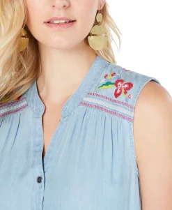 Women's Embroidered Button-Up Top