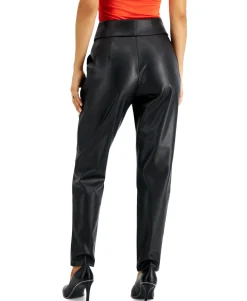 Women's Faux-Leather Button-Front Pants