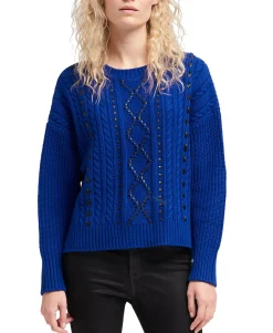 Women's Faux-Leather Cable-Knit Sweater