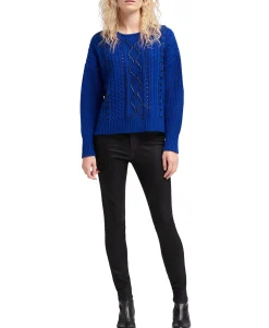 Women's Faux-Leather Cable-Knit Sweater