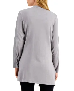 Women's Faux-Leather Trim Open Cardigan