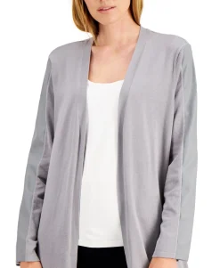Women's Faux-Leather Trim Open Cardigan