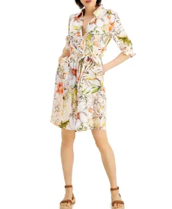 Women's Floral-Print Belted Shirtdress