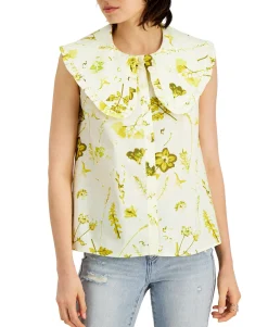 Women's Floral-Print Cotton Ruffle-Collar Top