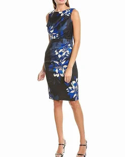 Women's Floral-Print Gathered-Shoulder Sheath Dress