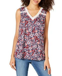 Women's Floral-Print Lace-Trim Top