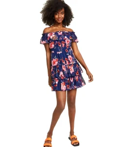 Women's Floral-Print Off-The-Shoulder Ruffled Mini Dress