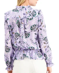 Women's Floral-Print Pintuck Blouse