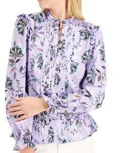 Women's Floral-Print Pintuck Blouse