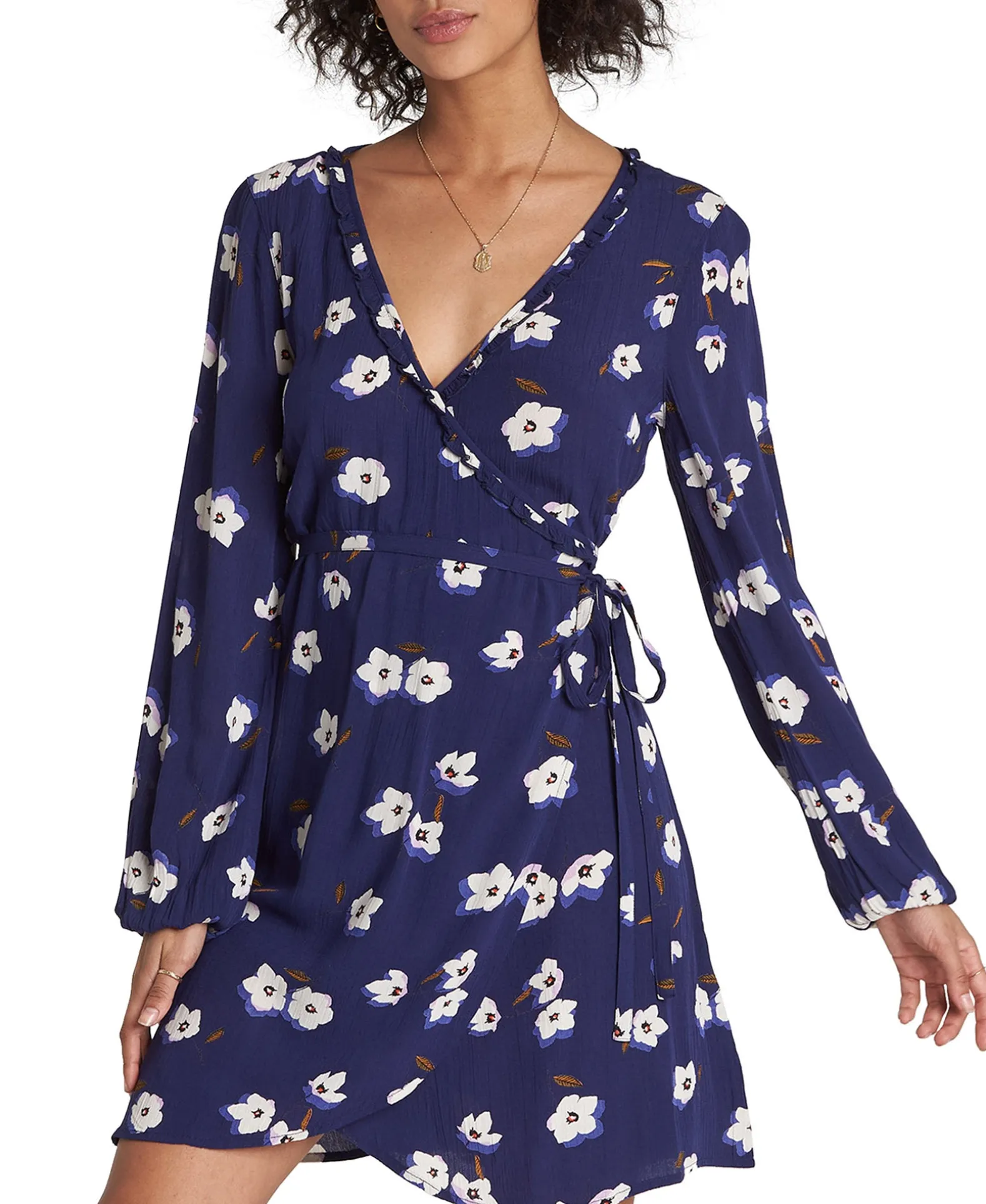 Women's Floral-Print Ruffled Wrap Dress