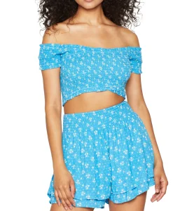 Women's Floral-Print Smocked Crop Top