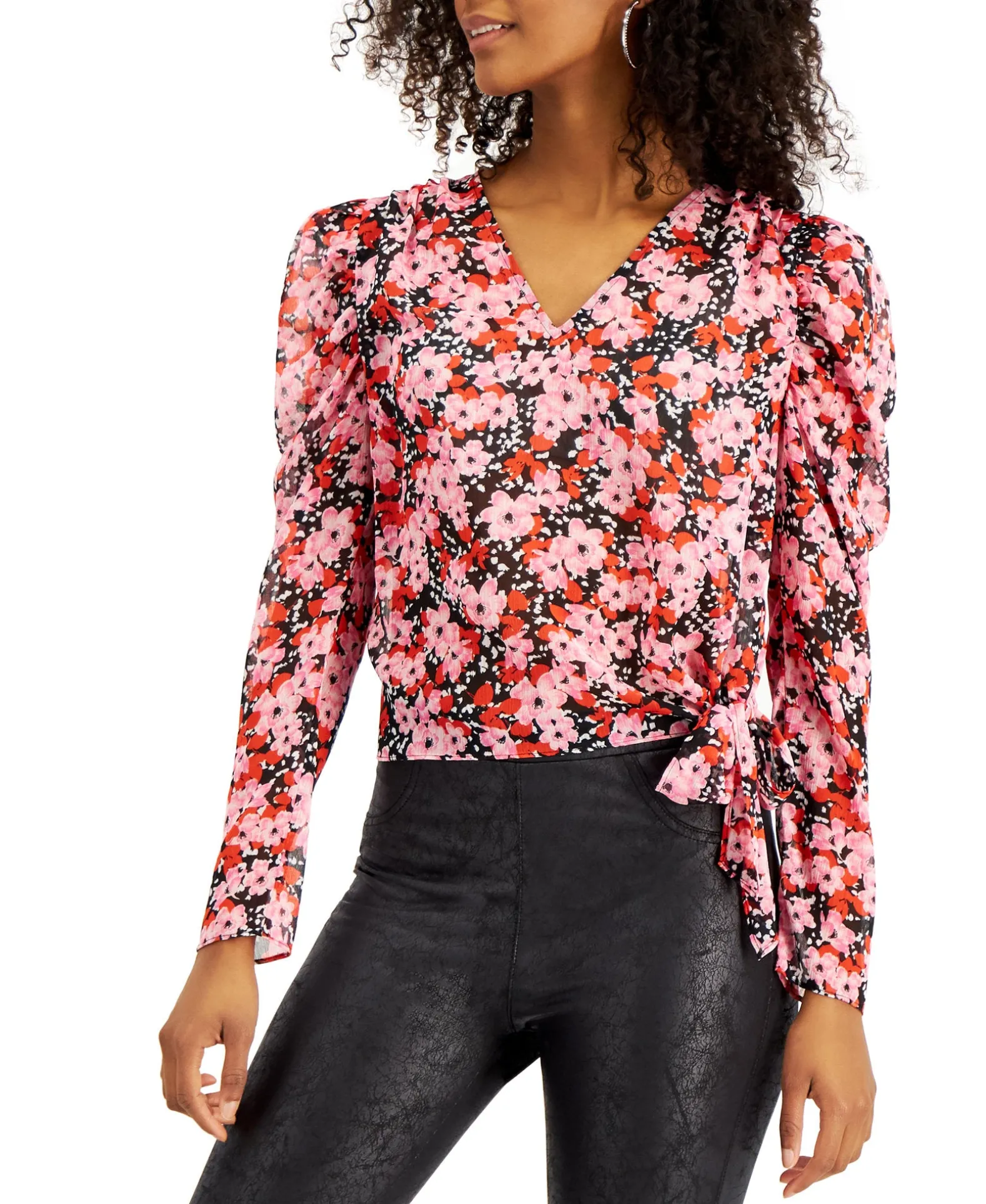 Women's Floral-Print Tie-Hem Top