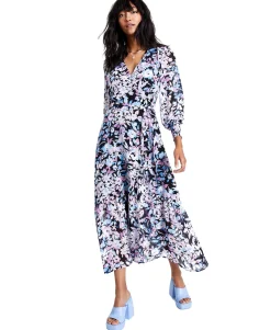 Women's Floral-Print Wrap Maxi Dress