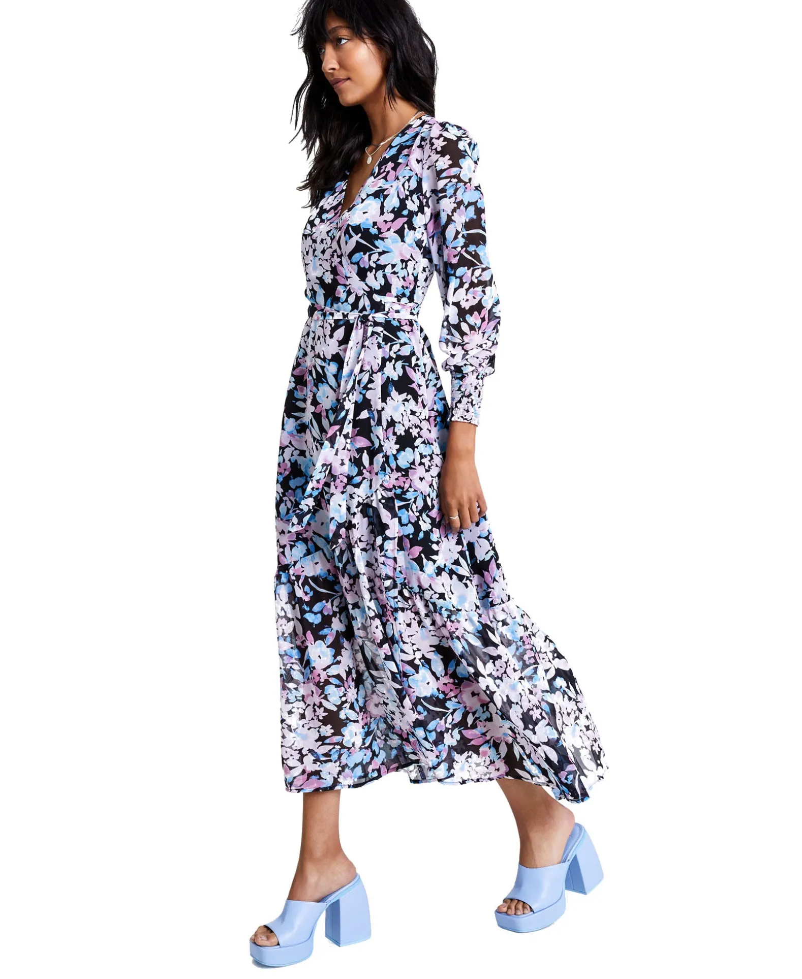 Women's Floral-Print Wrap Maxi Dress