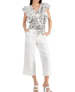 Women's Floral-Print Wrap-Style Cotton Top