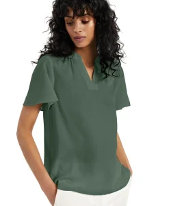 Women's Flutter-Sleeve Split-Neck Top