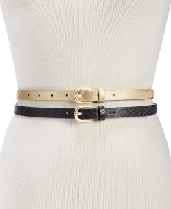 Women's 2-for-1 Metallic & Embossed Skinny Belts