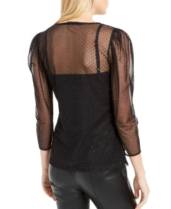Women's Glitter-Dot Mesh Top