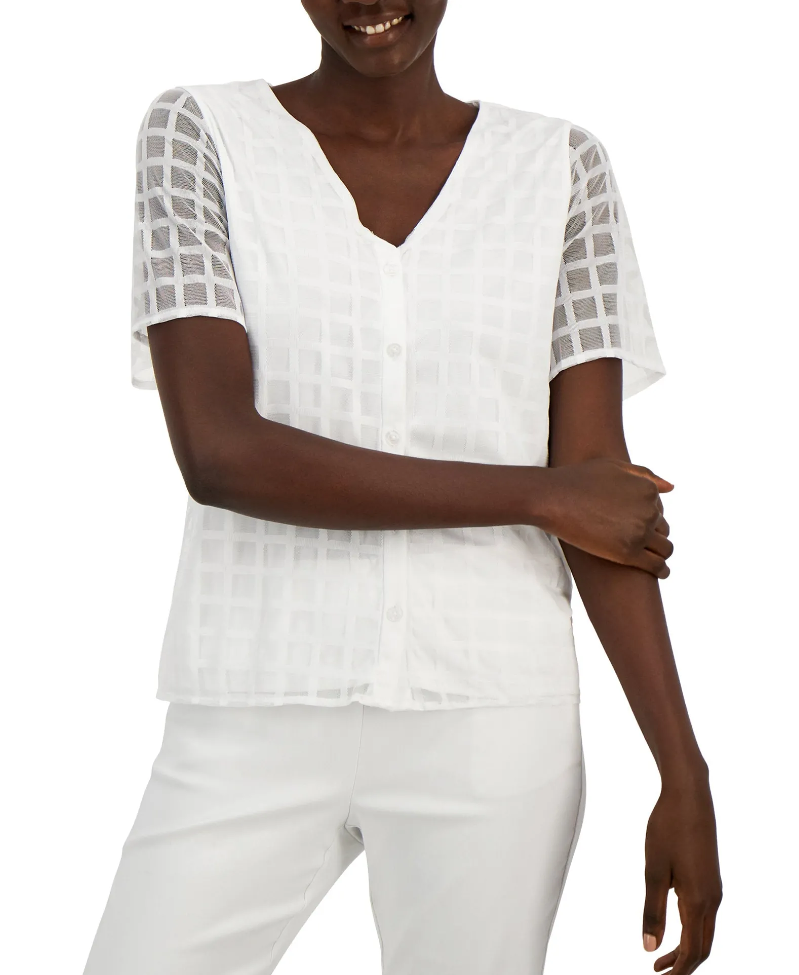 Women's Grid-Texture Button-Up Shirt
