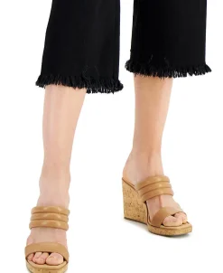 Women's High Rise Frayed Hem Cropped Wide Leg Jeans