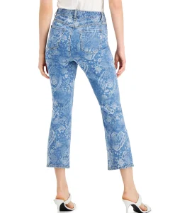 Women's High Rise Printed Cropped Straight-Leg Jeans