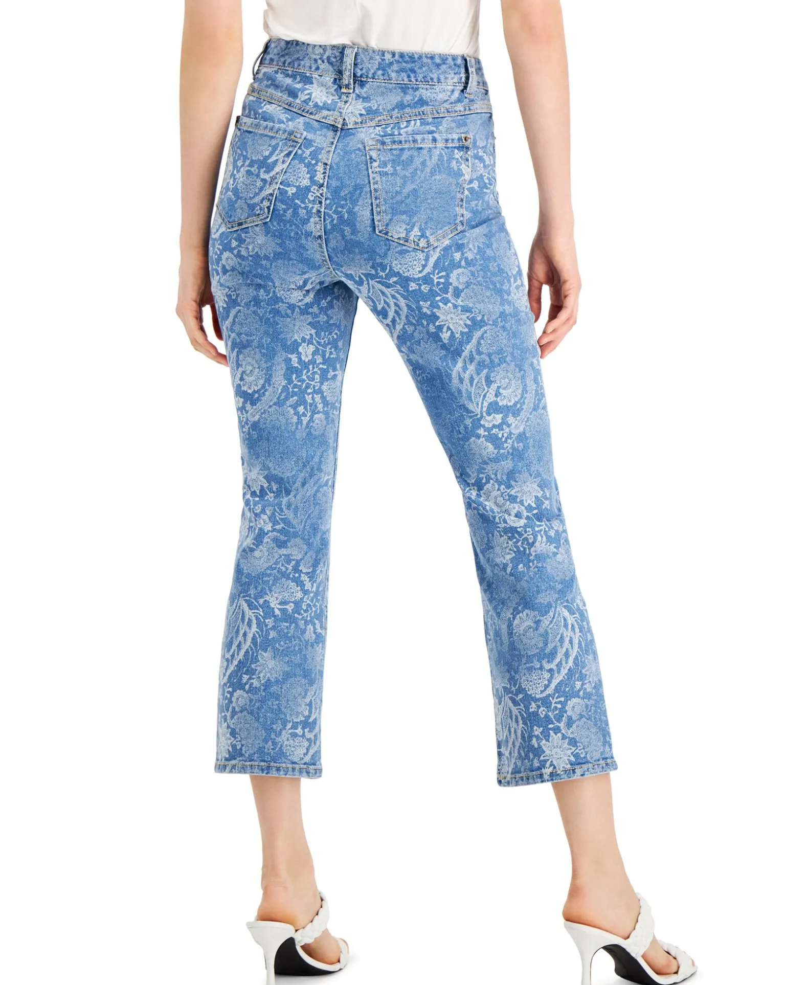 Women's High Rise Printed Cropped Straight-Leg Jeans