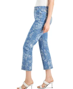 Women's High Rise Printed Cropped Straight-Leg Jeans