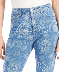Women's High Rise Printed Cropped Straight-Leg Jeans