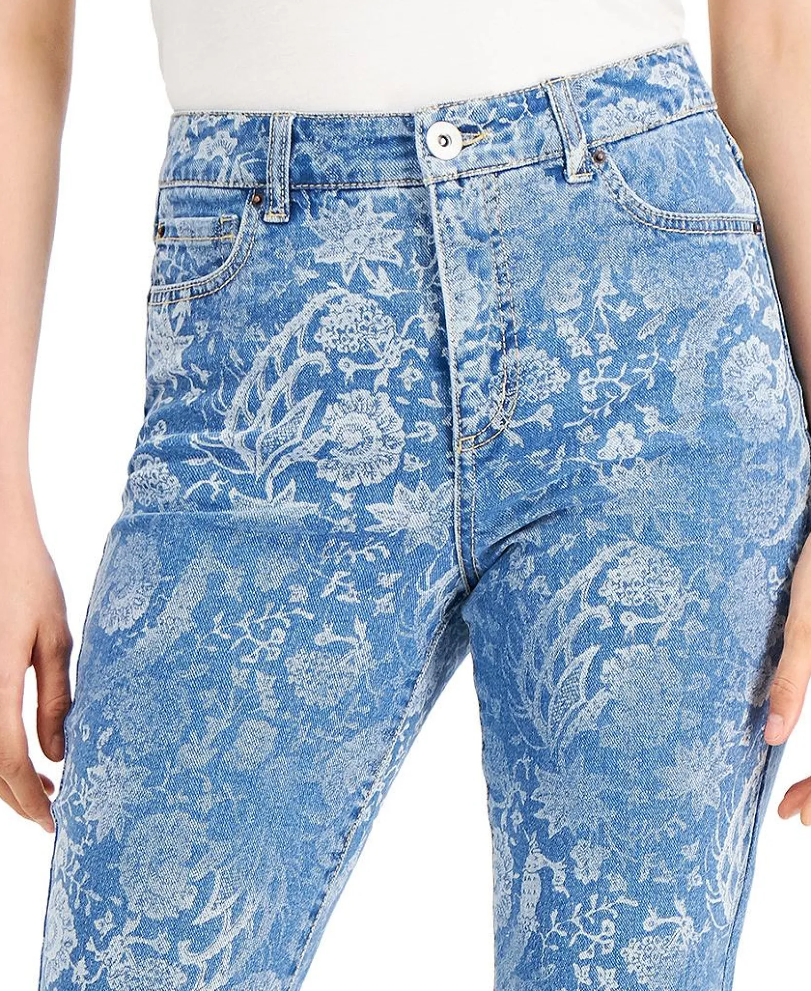 Women's High Rise Printed Cropped Straight-Leg Jeans