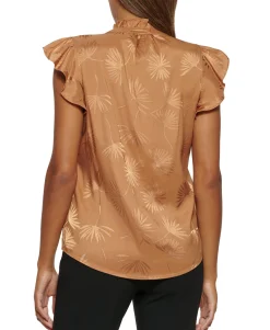 Women's Jacquard Cap-Sleeve Button-Down Blouse
