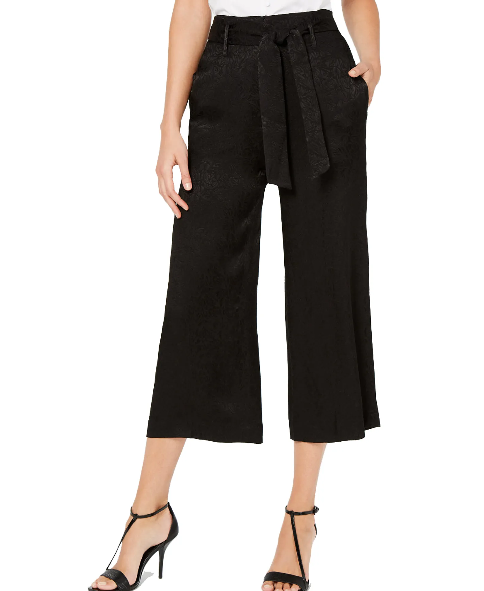 Women's Jacquard Cropped Wide-Leg Pants