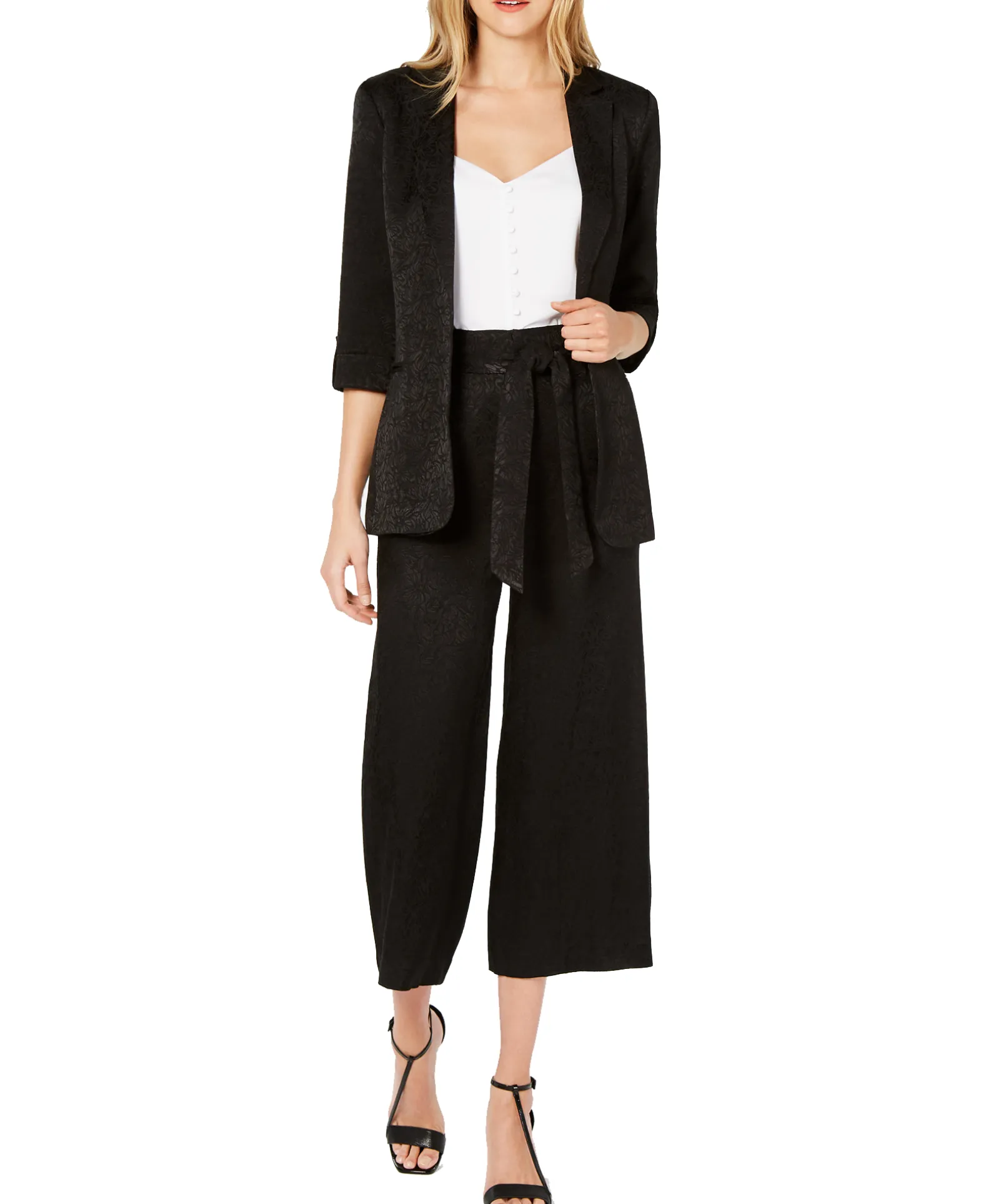 Women's Jacquard Cropped Wide-Leg Pants