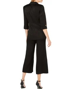Women's Jacquard Cropped Wide-Leg Pants