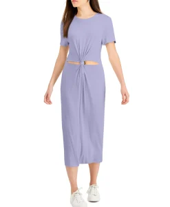 Women's Knit Cutout Twist-Front Midi Dress