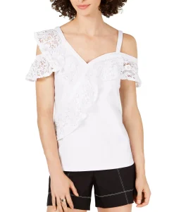 Women's Lace-Ruffle Cold-Shoulder Top