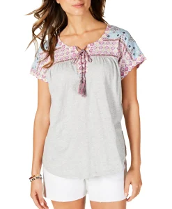 Women's Lace-Up Peasant Top
