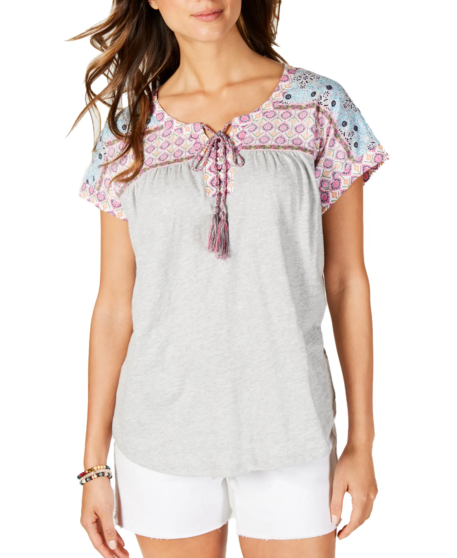 Women's Lace-Up Peasant Top