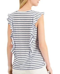 Women's Linen Striped Ruffled Top
