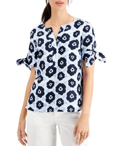 Women's Linen Tie-Sleeve Top
