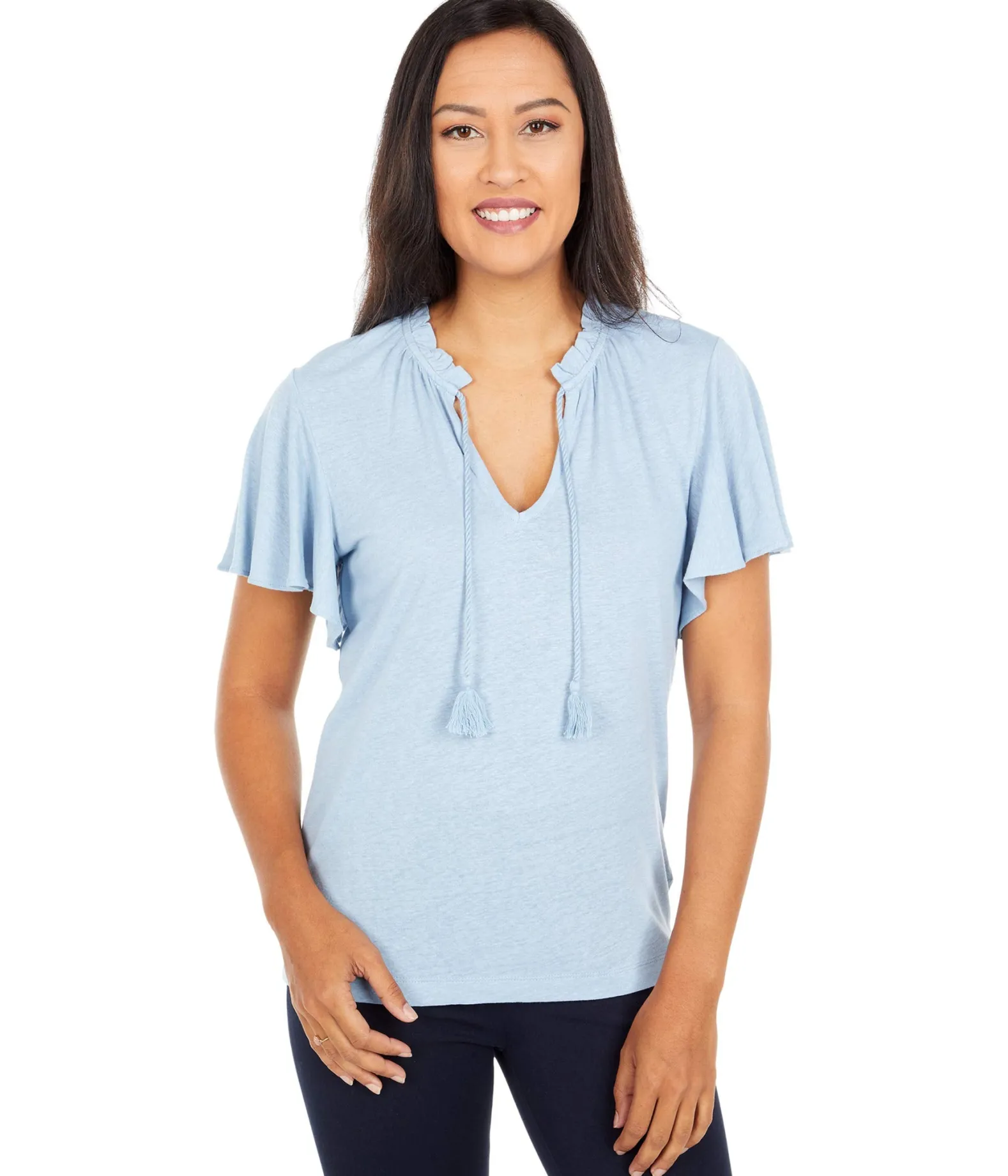 Women's Linen-Blend Tie-Neck Top