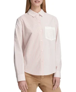 Women's Long-Sleeve Striped Button-Up Shirt