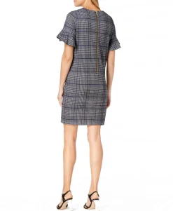 Women's Menswear Plaid Bell-Sleeve Dress