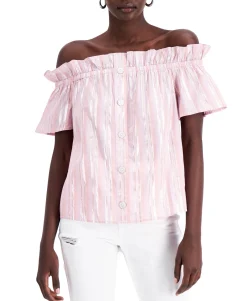 Women's Metallic-Stripe Off-The-Shoulder Top