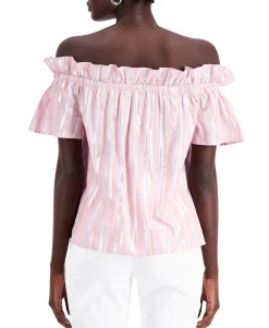 Women's Metallic-Stripe Off-The-Shoulder Top