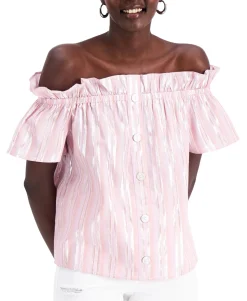 Women's Metallic-Stripe Off-The-Shoulder Top