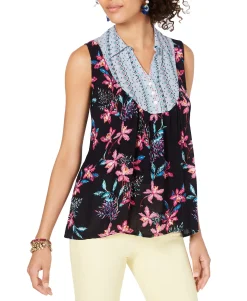 Women's Mixed Media Collared Top