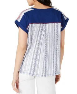 Women's Mixed Media Scoop-Neck Top