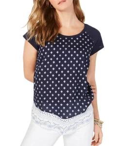 Women's Mixed-Print Cap-Sleeve Top