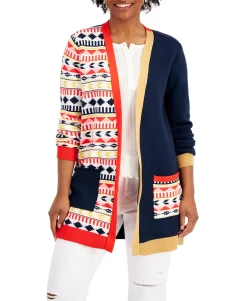 Women's Mixed-Print Open Cardigan